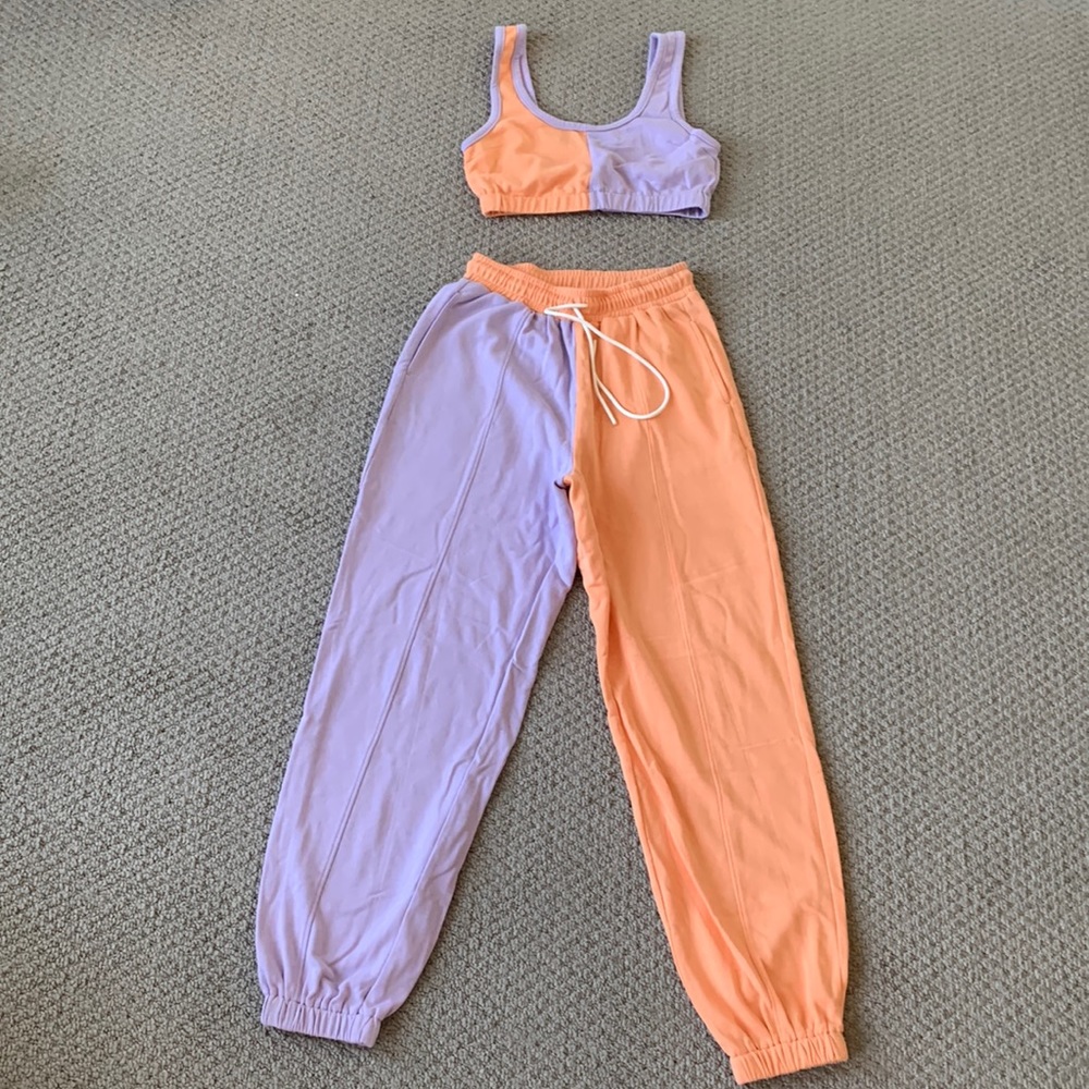 Orange & Lavender Color Contrast Jogger Set